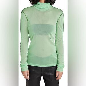 Helmut  Lang  Stretch-Mesh  Turtleneck  Top  Size  S Radiated  Green NWT